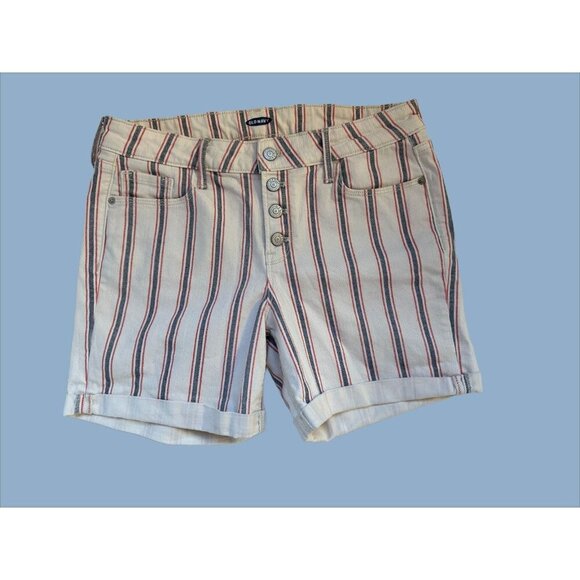 Old Navy American Denim Cuffed Shorts 5 Pkt Cream Gray Red stripe Size 10 July 4 - Picture 1 of 8
